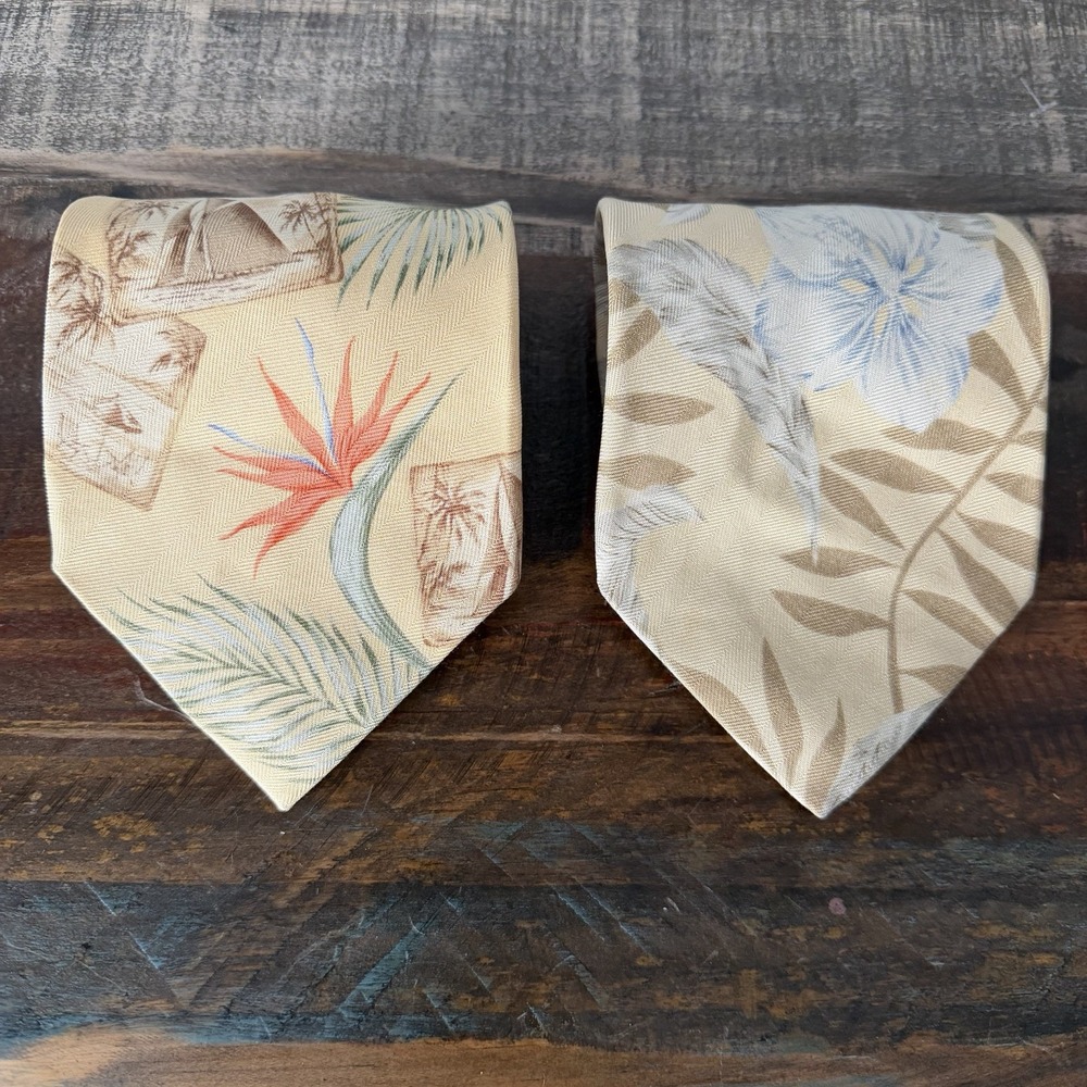 Tommy Bahama Hawaiian 100% Silk Ties Set Of 2 Birds Of‎ Paradise